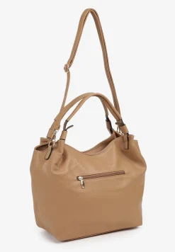 Ciemnobeżowa Duża Torebka na Ramię z Regulowanym Dodatkowym Paskiem Zemeriana