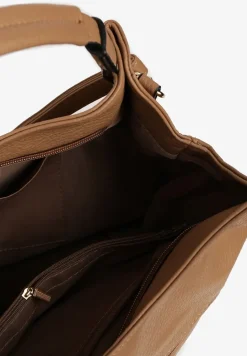 Ciemnobeżowa Duża Torebka na Ramię z Regulowanym Dodatkowym Paskiem Zemeriana