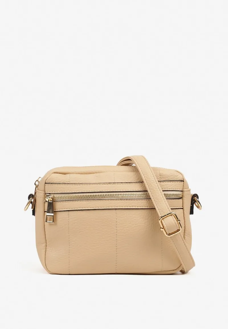 Ciemnobeżowa Dwukomorowa Torebka Listonoszka z Ozdobnym Suwakiem Liozene