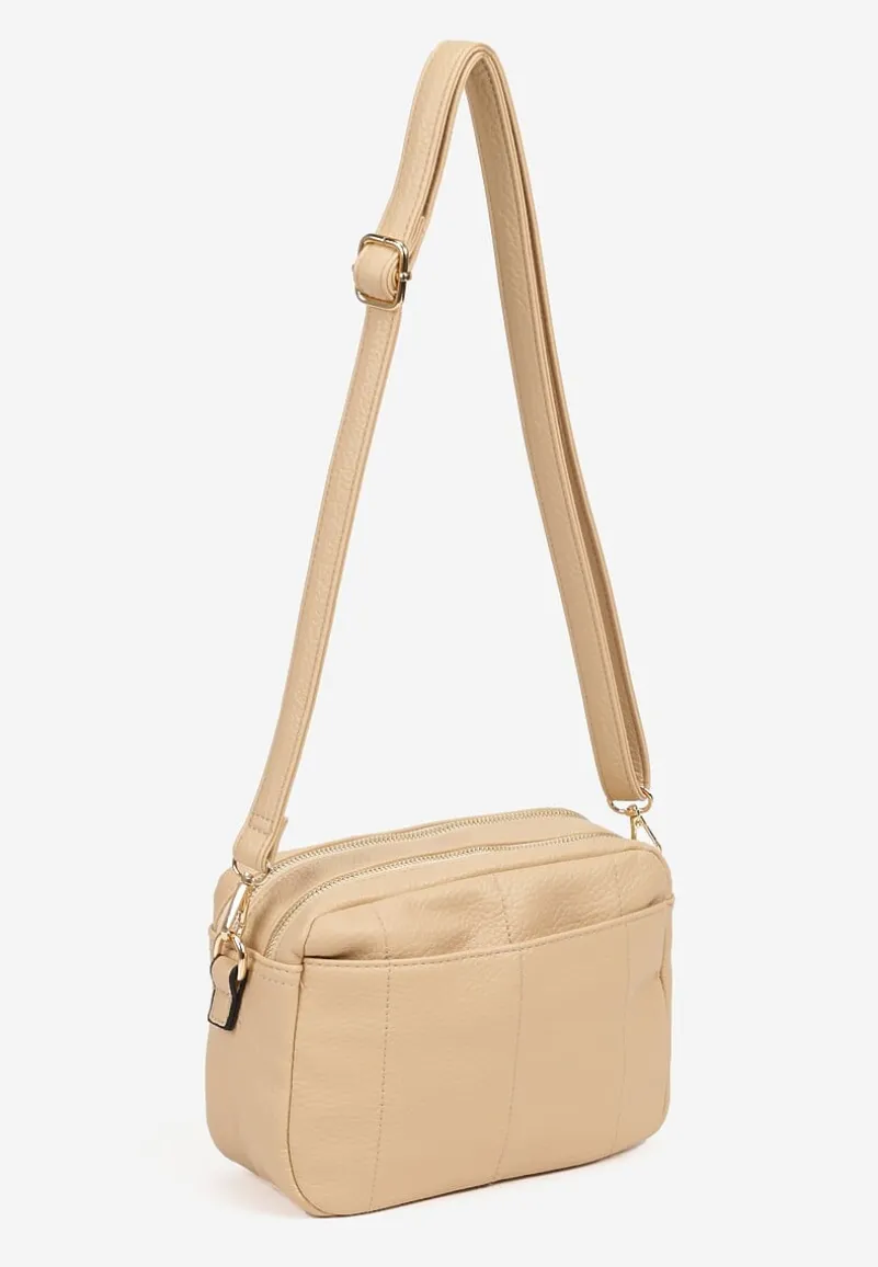 Ciemnobeżowa Dwukomorowa Torebka Listonoszka z Ozdobnym Suwakiem Liozene