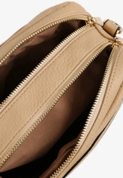 Ciemnobeżowa Dwukomorowa Torebka Listonoszka z Ozdobnym Suwakiem Liozene