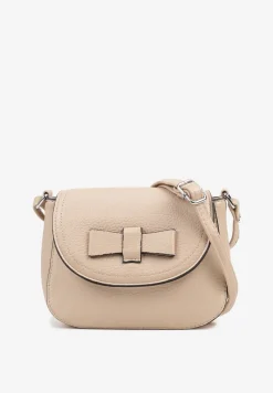 Ciemnobeżowa Mała Torebka Listonoszka Zdobiona Kokardą Nalieve