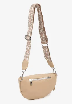 Ciemnobeżowa Nerka z Materiałowym Paskiem w Mozaikowe Wzorki Delavinea