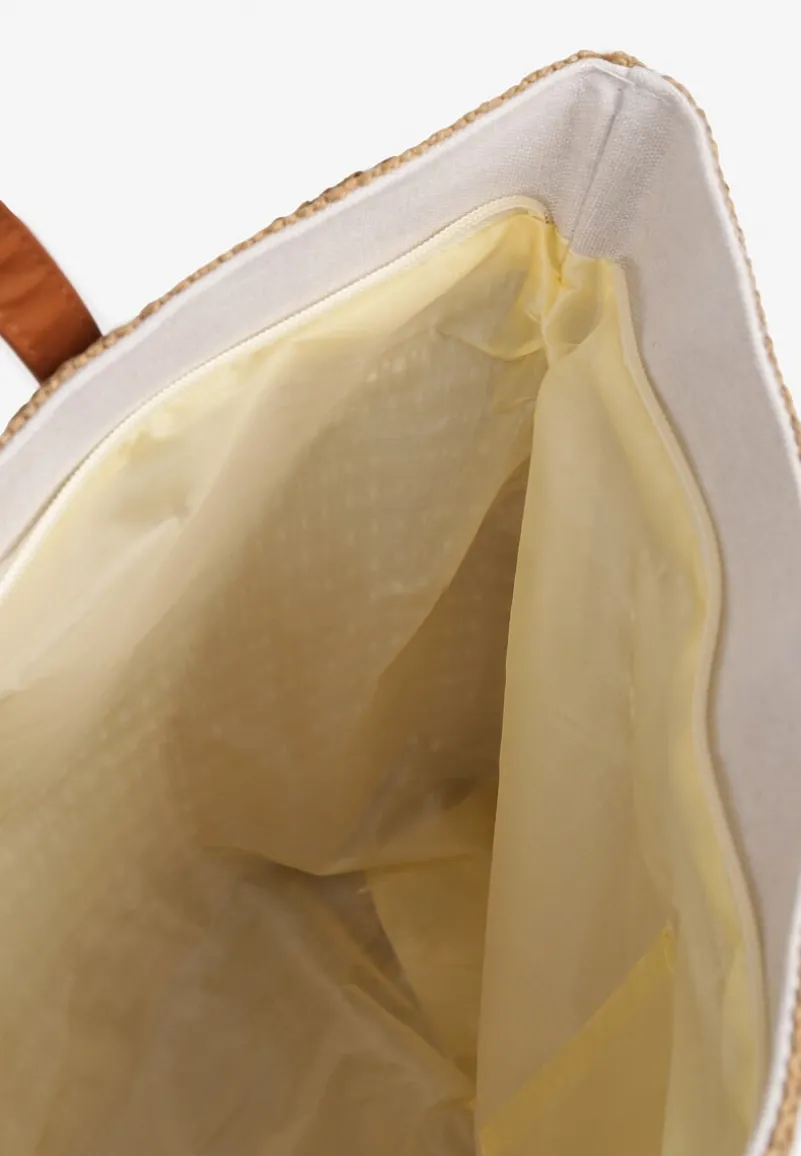 Ciemnobeżowa Plażowa Torebka Shopperka z Plecionki Rivauri