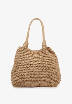 Ciemnobeżowa Plażowa Torebka Shopper z Plecionki Meriela