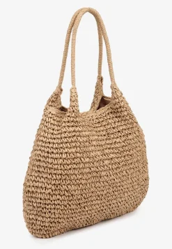 Ciemnobeżowa Plażowa Torebka Shopper z Plecionki Meriela