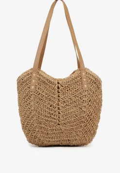 Ciemnobeżowa Pleciona Torebka na Ramię Liralice