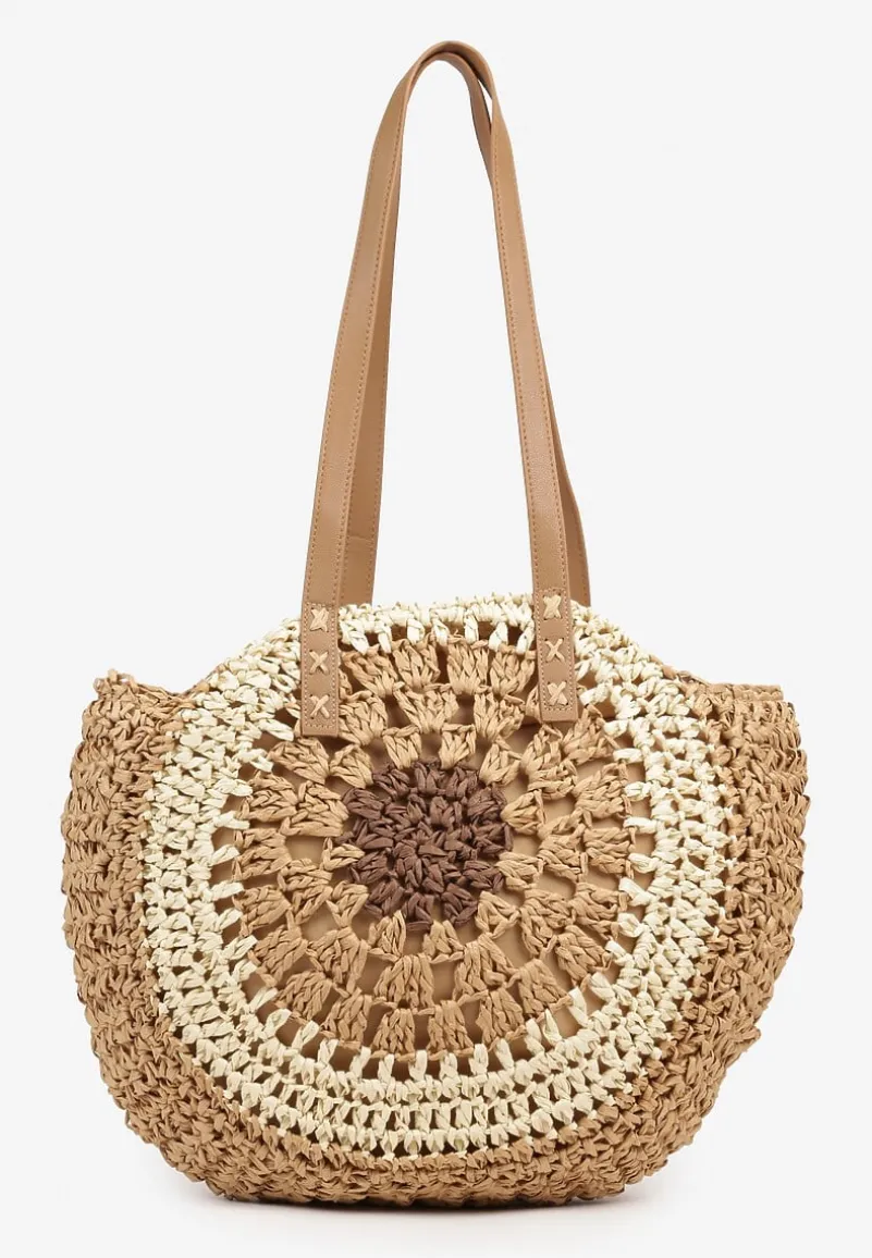 Ciemnobeżowa Pleciona Torebka w Stylu Boho Ulofina