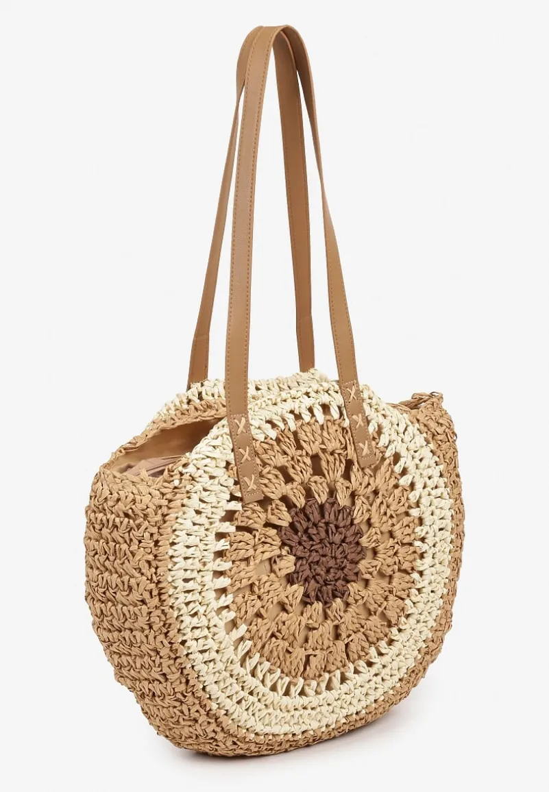 Ciemnobeżowa Pleciona Torebka w Stylu Boho Ulofina