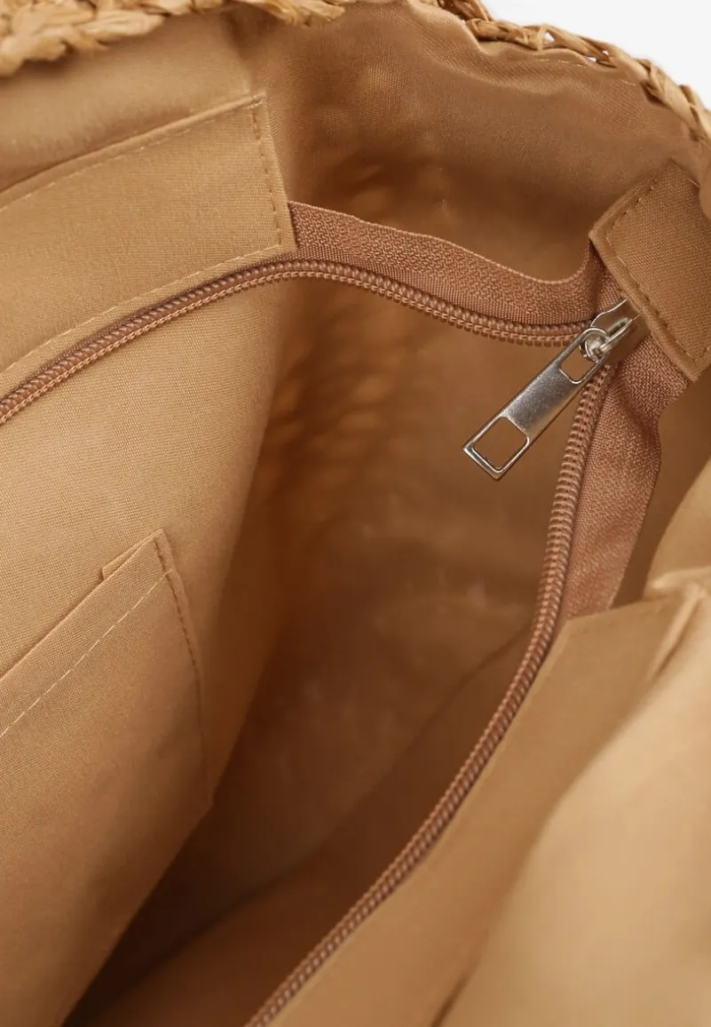 Ciemnobeżowa Pleciona Torebka w Stylu Boho Ulofina