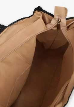 Ciemnobeżowa Pleciona Torebka Shopperka Plażowa z Napisem Korauri