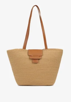 Ciemnobeżowa Pleciona Torebka o Fasonie Koszyka z Rączkami Corallie