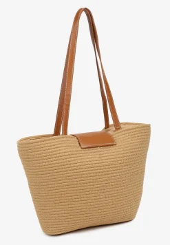 Ciemnobeżowa Pleciona Torebka o Fasonie Koszyka z Rączkami Corallie