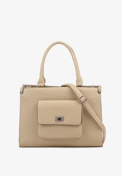 Ciemnobeżowa Prostokątna Torebka z Kieszenią na Zewnątrz i Paskiem Tirseki