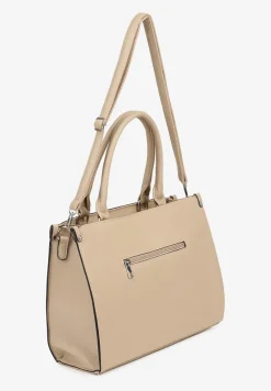 Ciemnobeżowa Prostokątna Torebka z Kieszenią na Zewnątrz i Paskiem Tirseki