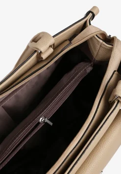 Ciemnobeżowa Prostokątna Torebka z Kieszenią na Zewnątrz i Paskiem Tirseki