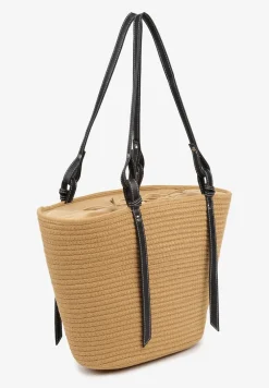 Ciemnobeżowa Szydełkowa Torebka Typu Shopper z Bawełny Mevonna