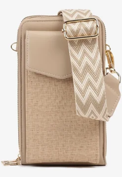 Ciemnobeżowa Torebka Etui na Telefon z Plecionką Konevia