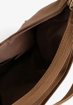 Ciemnobeżowa Torebka Hobo z Regulowanym Paskiem i Kieszeniami z Ozdobnymi Suwakami Sanirael