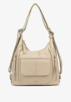 Ciemnobeżowa Torebka Hobo z Paskiem z Możliwością Regulacji Zdobiona Suwakami Tenina