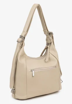 Ciemnobeżowa Torebka Hobo z Paskiem z Możliwością Regulacji Zdobiona Suwakami Tenina