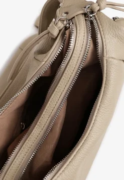 Ciemnobeżowa Torebka Hobo z Paskiem z Możliwością Regulacji Zdobiona Suwakami Tenina