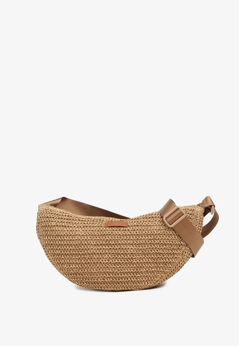 Ciemnobeżowa Torebka Listonoszka z Plecionki Galisenia