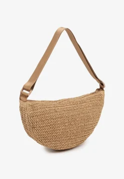 Ciemnobeżowa Torebka Listonoszka z Plecionki Galisenia