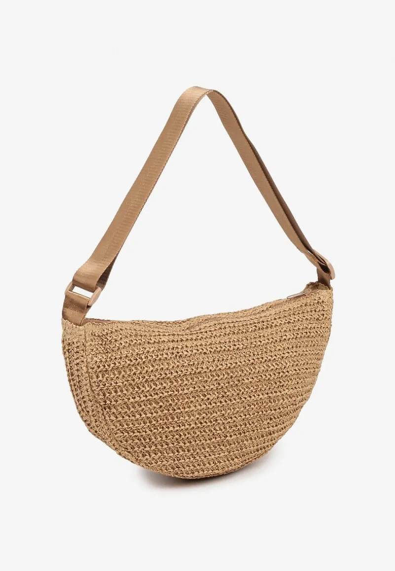 Ciemnobeżowa Torebka Listonoszka z Plecionki Galisenia