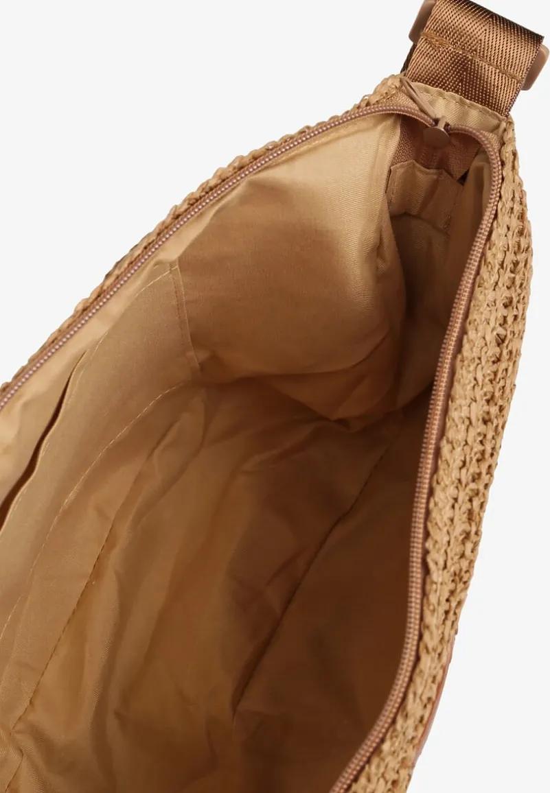 Ciemnobeżowa Torebka Listonoszka z Plecionki Galisenia