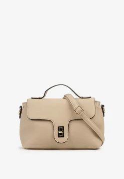 Ciemnobeżowa Torebka Listonoszka Ozdobiona Klapą Ponavia