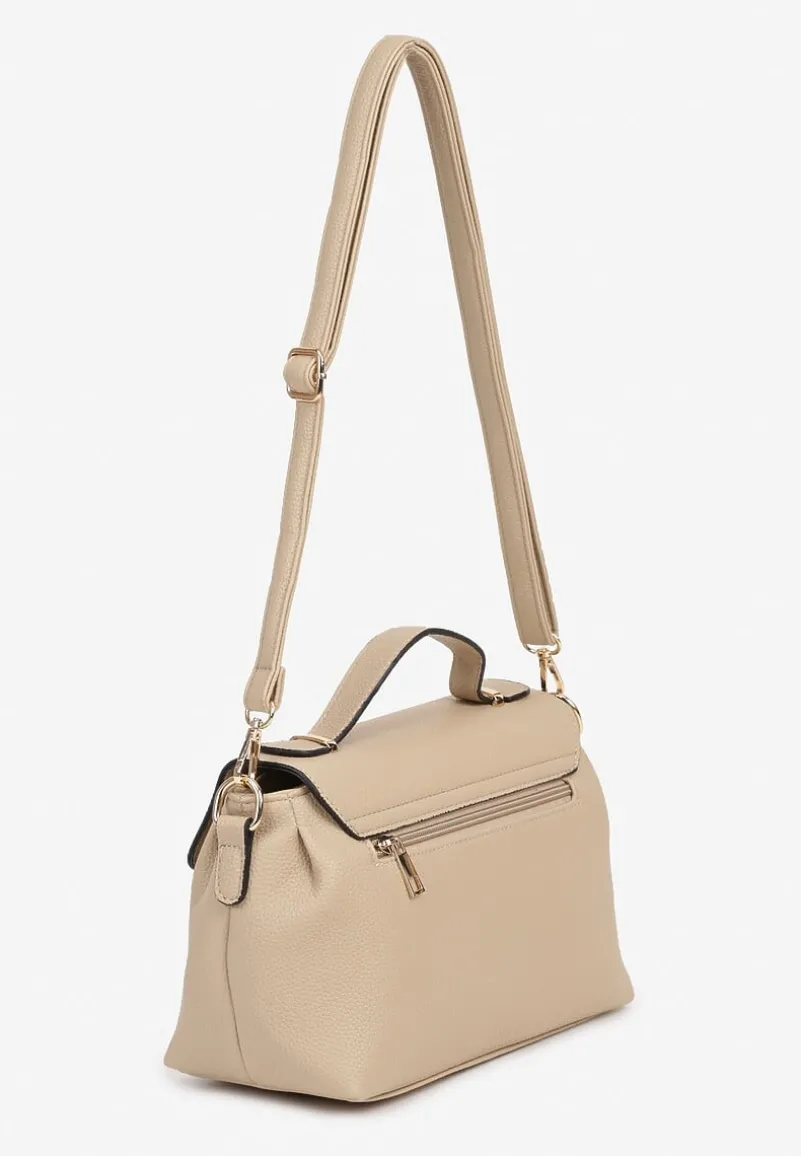 Ciemnobeżowa Torebka Listonoszka Ozdobiona Klapą Ponavia