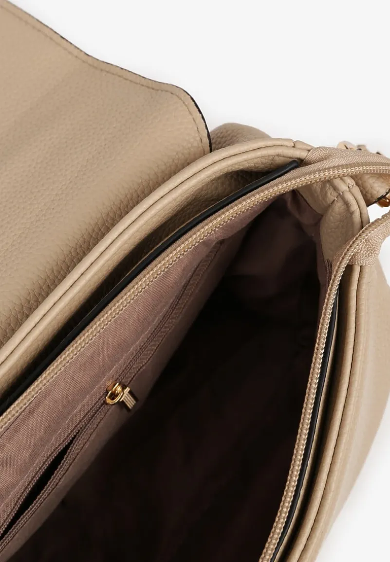 Ciemnobeżowa Torebka Listonoszka Ozdobiona Klapą Ponavia