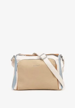 Ciemnobeżowa Torebka Listonoszka Zdobiona Kontrastującymi Wstawkami Kolleila