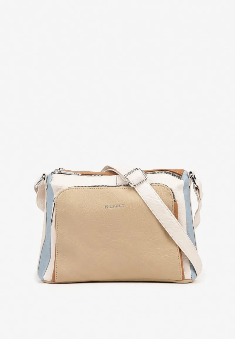 Ciemnobeżowa Torebka Listonoszka Zdobiona Kontrastującymi Wstawkami Kolleila