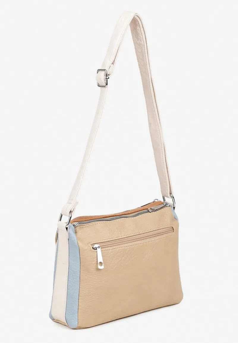 Ciemnobeżowa Torebka Listonoszka Zdobiona Kontrastującymi Wstawkami Kolleila