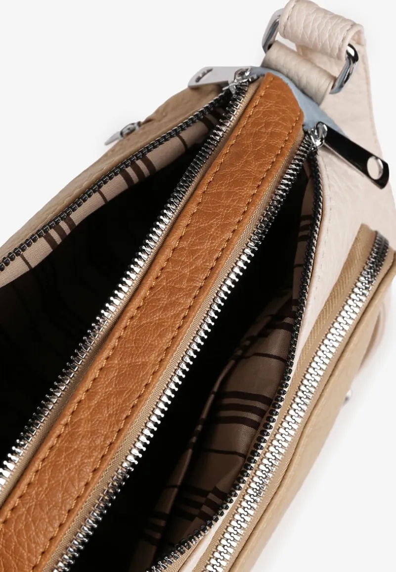 Ciemnobeżowa Torebka Listonoszka Zdobiona Kontrastującymi Wstawkami Kolleila