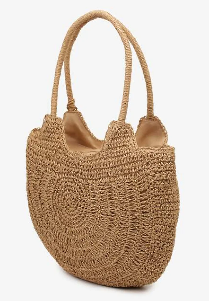 Ciemnobeżowa Torebka Shopperka Boho z Plecionej Rafii Aidarsa