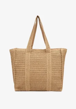 Ciemnobeżowa Torebka Shopper Plażowa z Plecionki Galavisena
