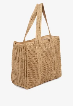 Ciemnobeżowa Torebka Shopper Plażowa z Plecionki Galavisena