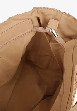 Ciemnobeżowa Torebka Shopper Plażowa z Plecionki Galavisena