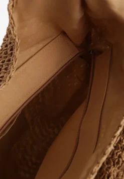Ciemnobeżowa Torebka Typu Shopper z Plecionki Felevera