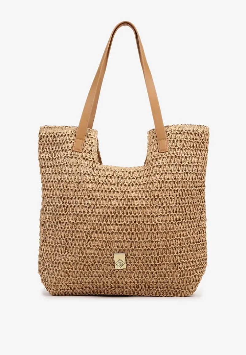Ciemnobeżowa Torebka Typu Shopperka z Plecionki Feliswela