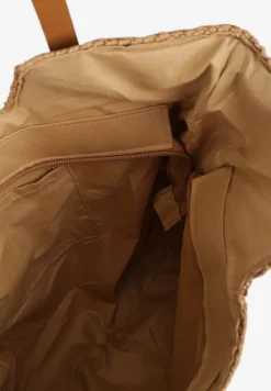 Ciemnobeżowa Torebka Typu Shopperka z Plecionki Feliswela
