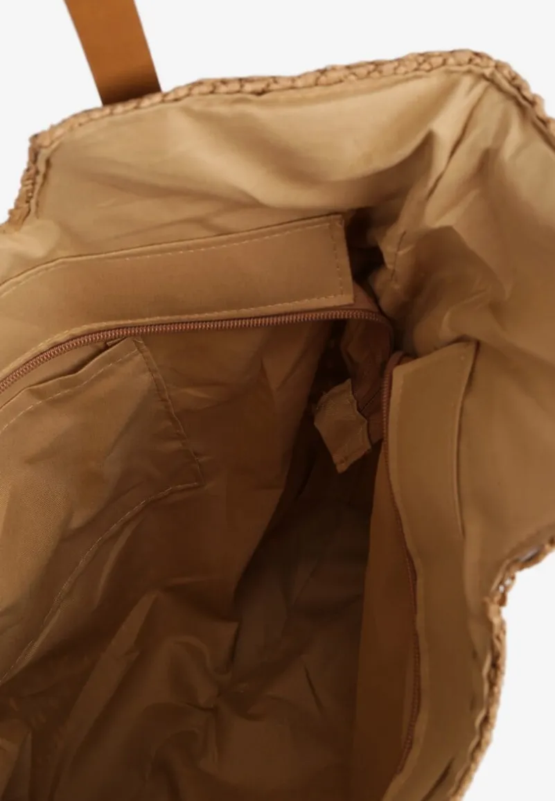 Ciemnobeżowa Torebka Typu Shopperka z Plecionki Feliswela