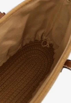 Ciemnobeżowa Torebka Typu Shopperka z Szydełkowego Materiału z Bawełny Saverezae