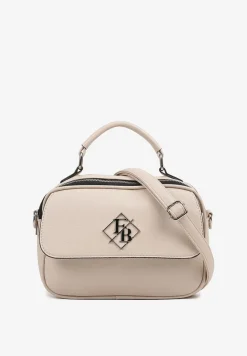 Ciemnobeżowa Torebka Typu Listonoszka z Rączką Zdobiona Aplikacją Avenissa