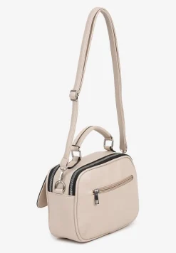 Ciemnobeżowa Torebka Typu Listonoszka z Rączką Zdobiona Aplikacją Avenissa