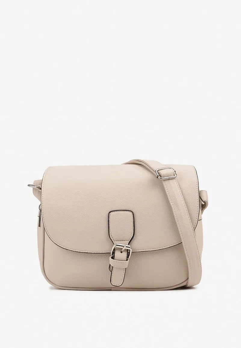 Ciemnobeżowa Torebka w Stylu Listonoszki Ozdobiona Klapą Helluria