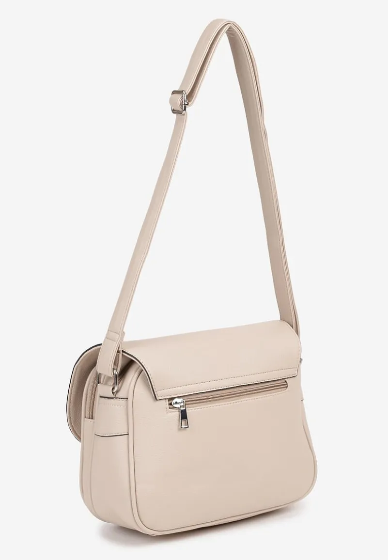 Ciemnobeżowa Torebka w Stylu Listonoszki Ozdobiona Klapą Helluria